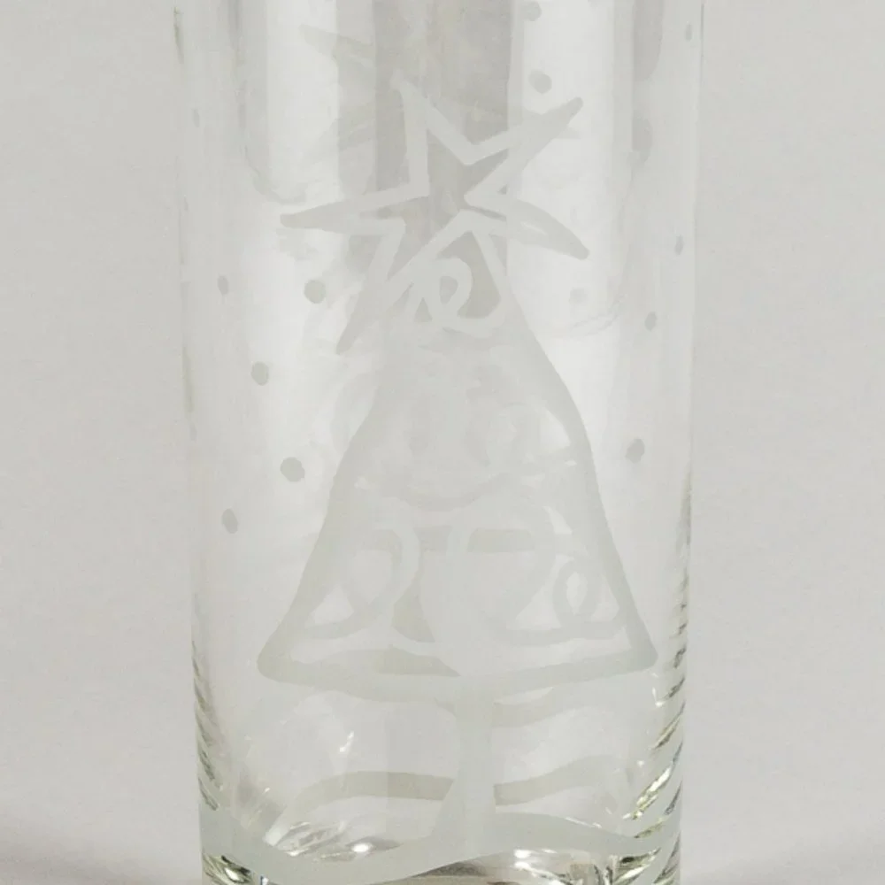 Crate & Barrel Christmas Tree Etched Highball Glasses, Set of 4